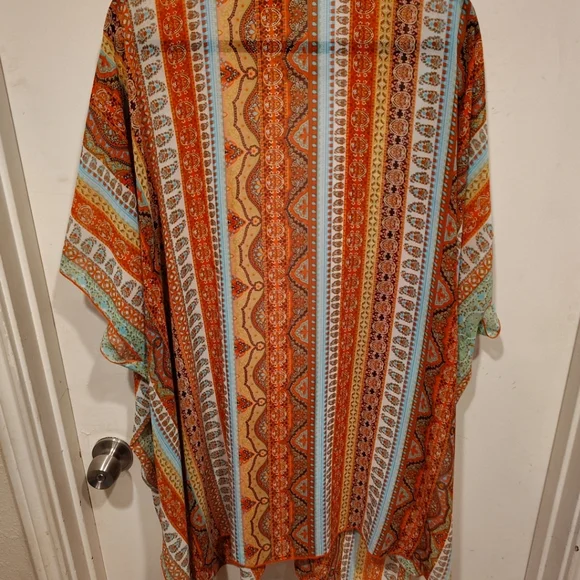Democracy Colorful Stripe Chiffon Kimono Cardigan Cover Up Sz M Beach Festival - Picture 7 of 7